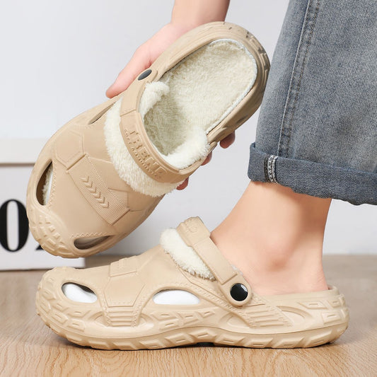 Big Size Winter Casual Men's Slippers Indoor Waterproof PU Leather Home Shoes Fur Flat Warm Fashion Bedroom Houseshoes