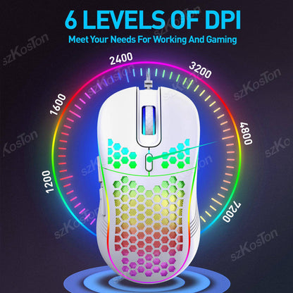 Honeycomb Wired Gaming Mouse RGB Backlight 7200 Adjustable DPI Ergonomic USB Computer Mice for Windows PC & Laptop Gamers