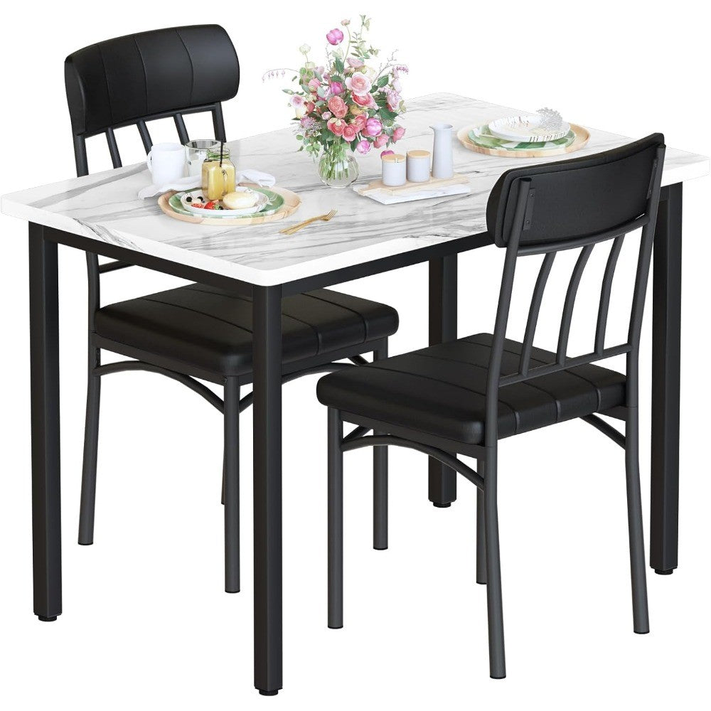 3 Piece Dining Table Set for 2, Small Industrial Kitchen Tables and 2 Chairs, Breakfast Dining Tables Set, Kitchen Table Set