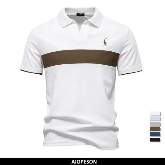 AIOPESON Men's Summer V-Neck Striped Polo Shirt Breathable Slim Fit Polo Shirts for Men Lightweight Casual Athletic Polo