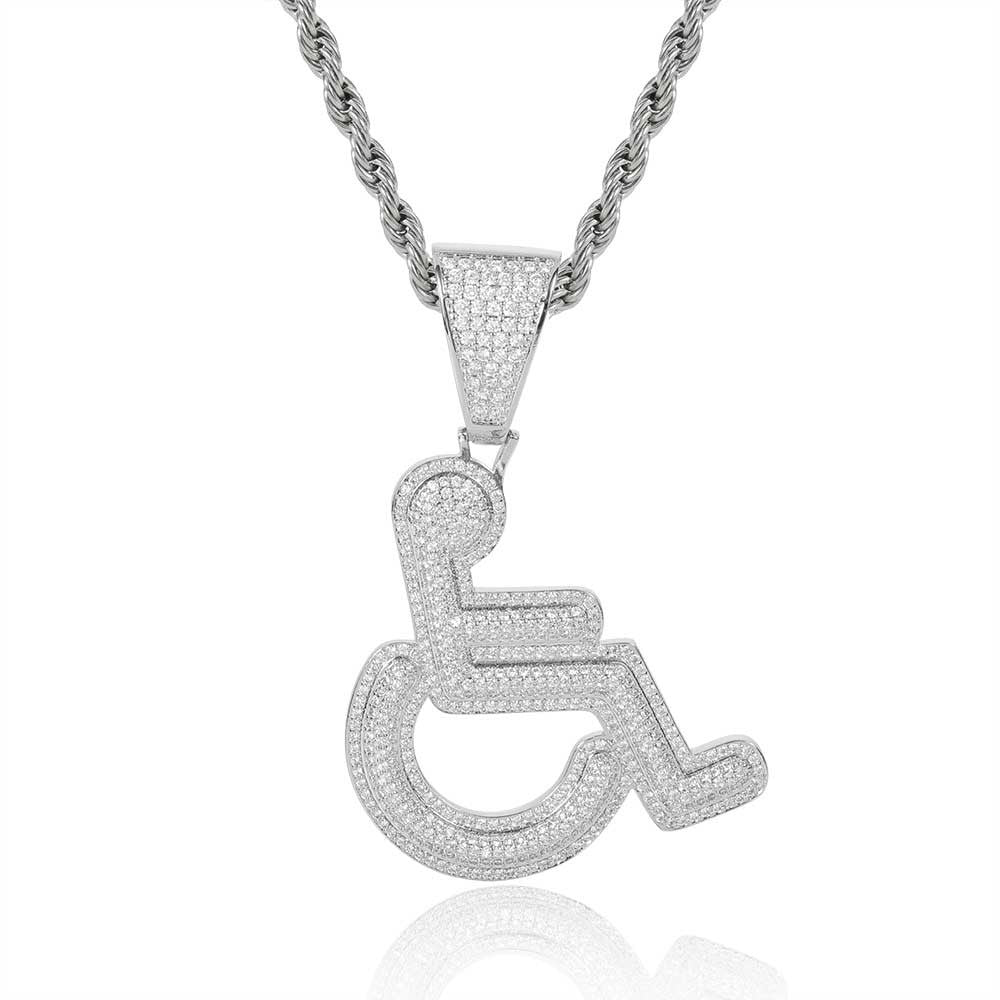 Iced out Copper Zircon Charm Pendant Men Women Hip Hop Jewelry Wheelchair Logo Personality Pendant Necklace Bling