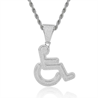 Iced out Copper Zircon Charm Pendant Men Women Hip Hop Jewelry Wheelchair Logo Personality Pendant Necklace Bling