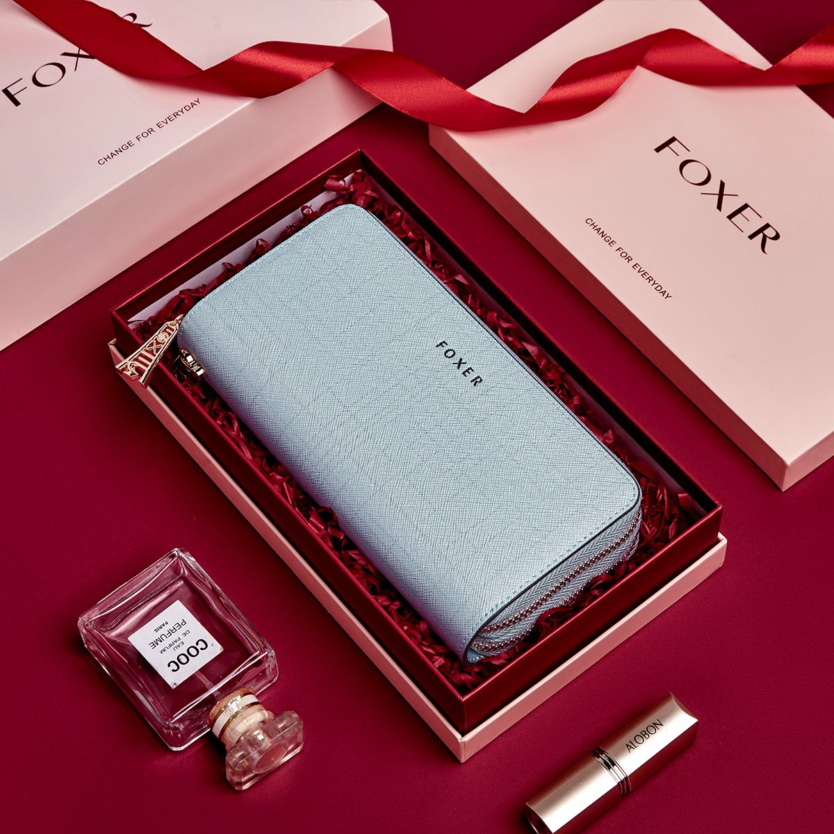 FOXER Split Leather Lady's Wallet Bifold Long Clutch Bag with Wristlet Fashion Card Holder Coin Purse Cellphone Money Bag