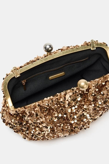 SEQUIN CLUTCH, New Luxury Designer Handbag for Ladies Elegant, Spacious Clip bag with Chains, Women's Fashion Shoulder Bag