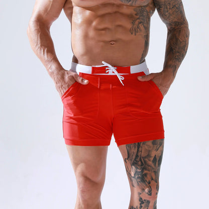 Men's Summer Swimwear Shorts Quick Dry Swimming Trunks Surf Board Solid Shorts Boxer Briefs Swimsuit Beach Sun Bathing Shorts