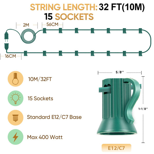 Outdoor Light Cable EU 220V US 110V String Light Wire E12 Sockets C7 Lamp Base Connectable Party Wedding Decor Street Garland