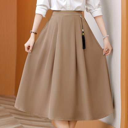 2024 New Solid Color Fringe Skirt Summer Classic Clothing Women's Loose Plus Size Skirt New Street Elegance Calf Belly Skirt