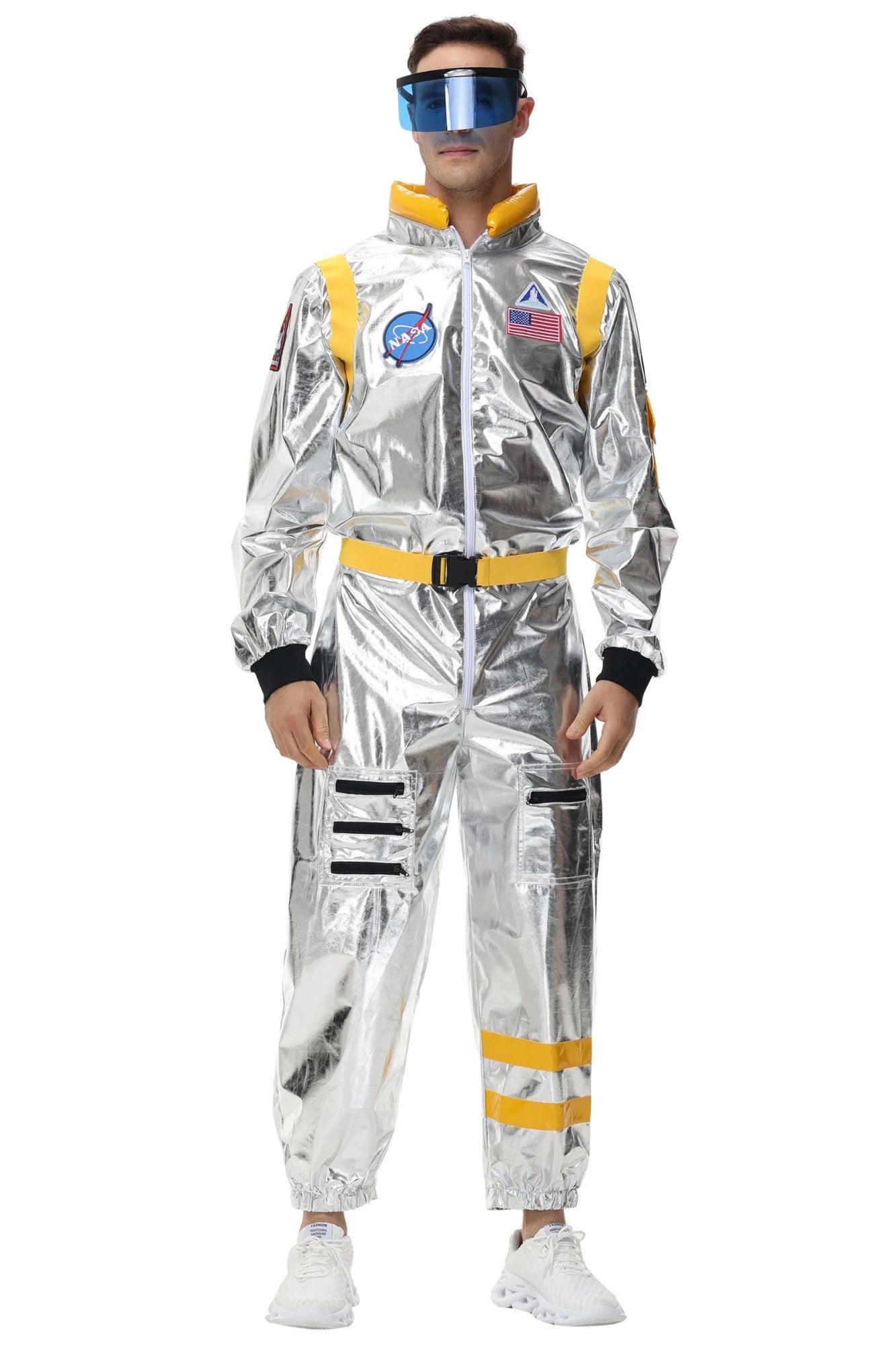 Adult Silver Astronaut Costume Men Women Spaceman Suit Space Jumpsuit Halloween Cosplay Party Dress Up