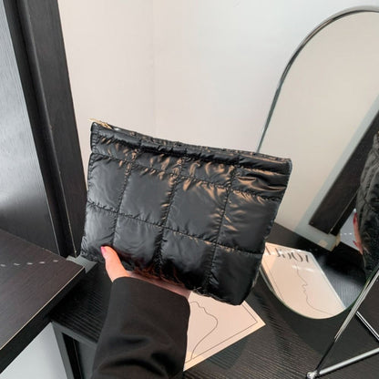 Cotton Filled Puffer Pouch PU Leather Storage Purse Puffer Padded Makeup Bag Waterproof Solid Color Thick Plaid Clutch Bag Work