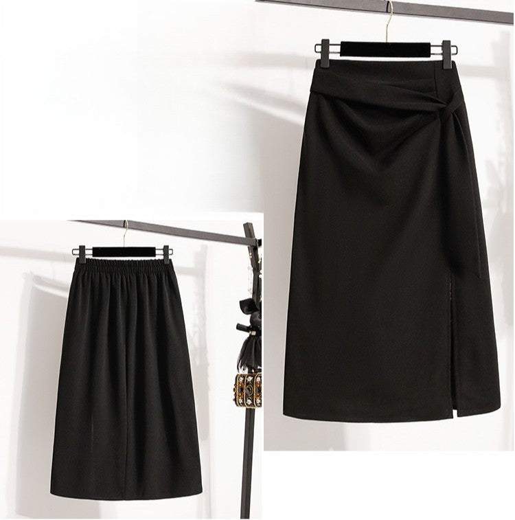 2025 Plus Size Elegant Asymmetrical Slit Skirts Autumn Winter Mid-Length A-Line Skirt Women's High Waist Oversized Suit Skirts