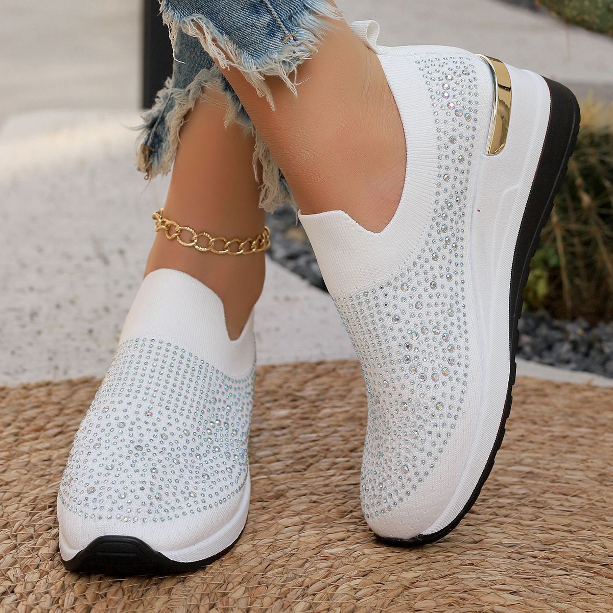 Women Wedges Platform Sneakers Autumn Fashion Round Toe Casual Sports Slip-on Shoes Woman Non Slip Vulcanized Shoes Plus Size 44