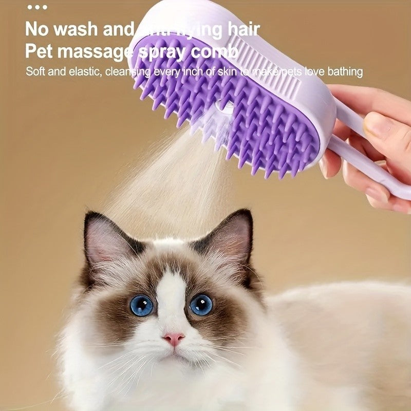 3-in-1 steam pet brush - USB rechargeable, foldable cat and dog grooming tool with silicone brush