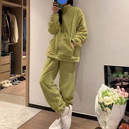 2025 Autumn Winter Homewear Pajamas Set for Women Long Shirt Trousers 2 Pieces Keep Warm Sleepwear Loungewear