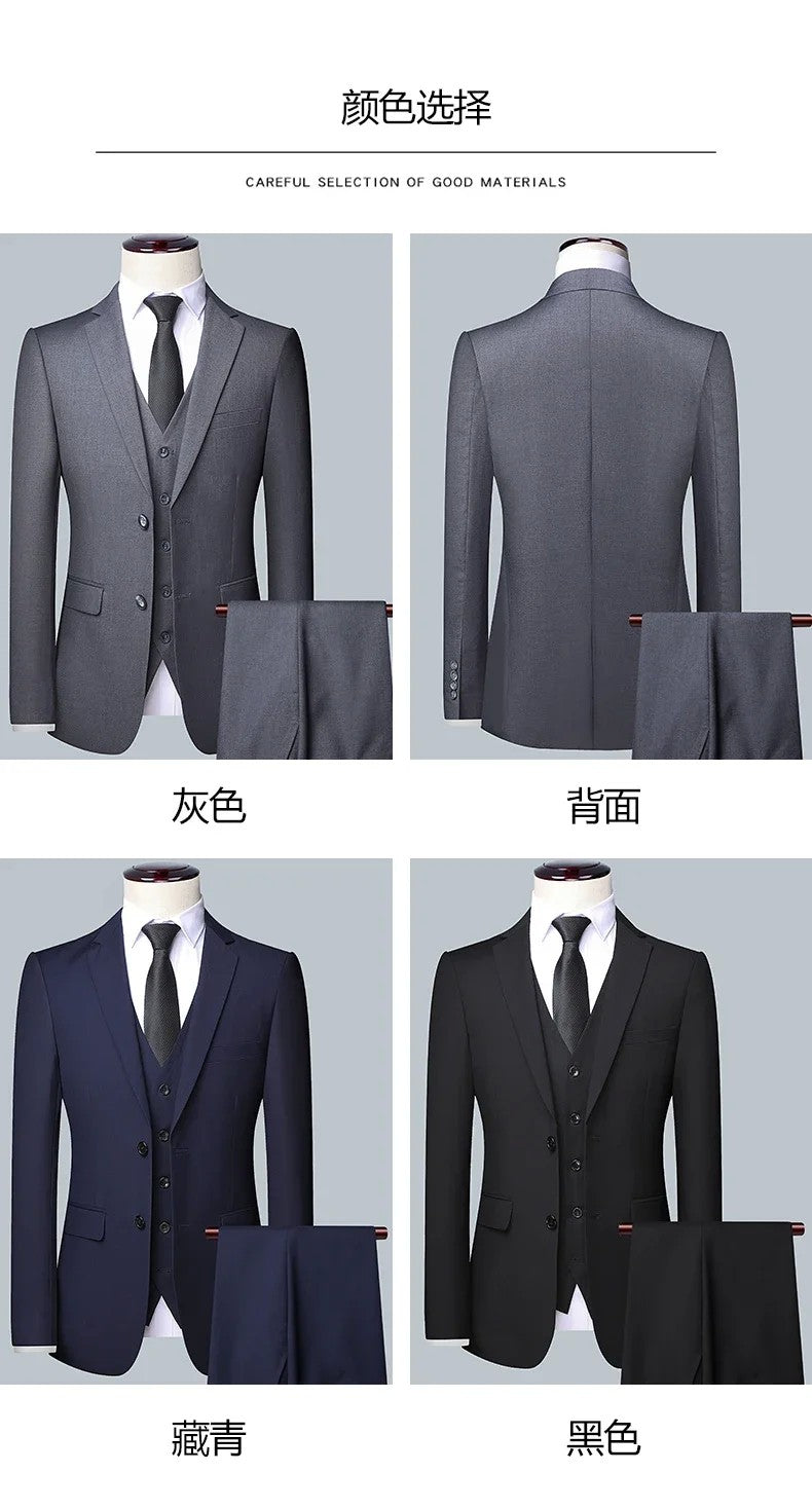 High quality Men Solid color Business - stylish handsome groom best man wedding dress 3/2/1 Single piece optional