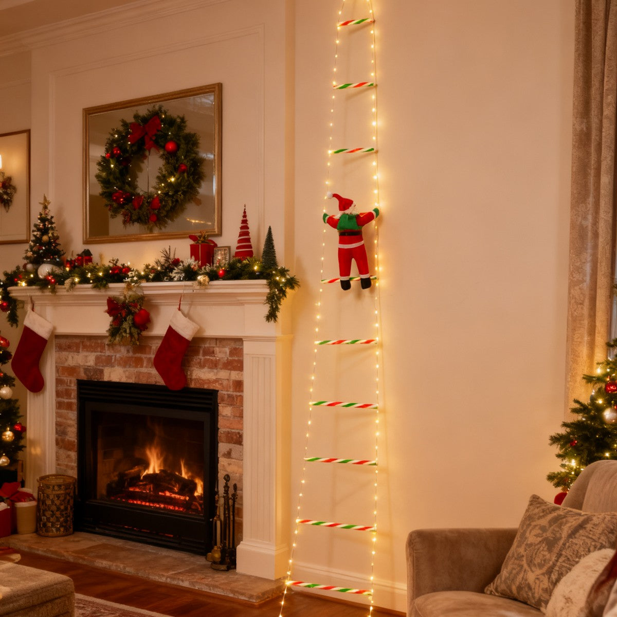 Santa Claus Ladder Light String, Suitable for Christmas Party Decoration, Christmas Lighting Decoration, Garden Decoration