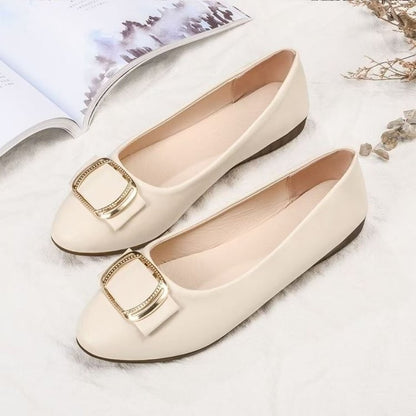 ??2025 Minimalist Square-Buckle Chain Flats Genuine Leather Slip-Resistant Cushioned Mom Loafers