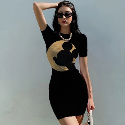 Women's Dress Casual Disney Cartoon Fashion Print Mickey 3XL Elegant Dresses for Women 2024 Top Sexy Slim Fit Minnie Mouse Tight