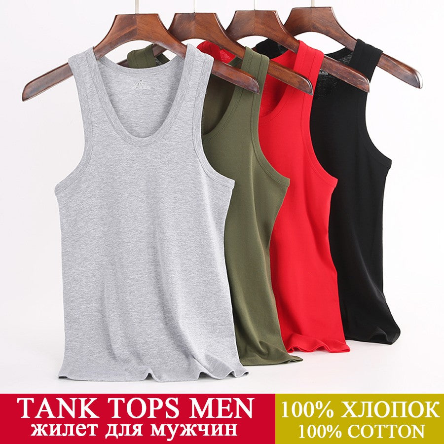 Tank Tops Men New 100% Cotton Solid Vest Mens Slim Casual Breathable Sleeveless