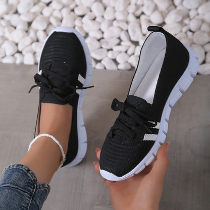 Fashion Striped Knitted Flats Women 2025 Summer Soft Sole Non Slip Walking Shoes Woman Plus Size 36-43 Low Heel Loafer Female