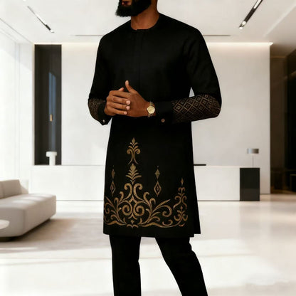 New African Traditional Men's Elegant Fashionable Casual Embroidery Two Piece Suit Set Kaftan - Latest Arrival men set