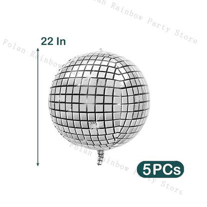 10/22inch 4D Silver Disco Ball Explosion Star Balloon Metallic Disco Balloon Set for Disco Party Wedding Birthday Party Decor