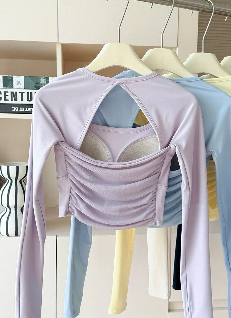 Women's Long-Sleeve Sports Top with Chest Pads, Yoga Wear, Pilates Training Fitness Apparel, Running