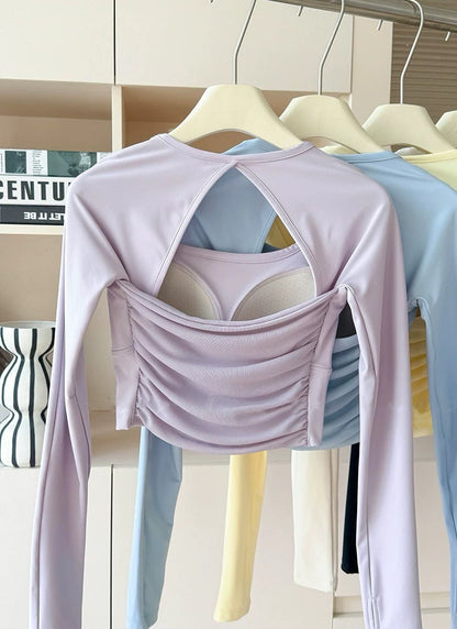 Women's Long-Sleeve Sports Top with Chest Pads, Yoga Wear, Pilates Training Fitness Apparel, Running