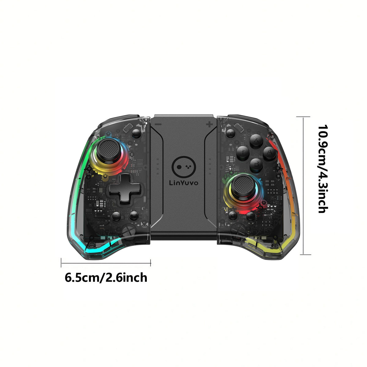 LinYuvo KS40 Transparent Wireless Gamepad for Switch/OLED with 8 Color LED,Turbo Function.Controller Joystick for Switch Lite