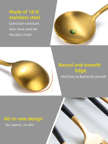 Conjunto de Talheres 24 Peças Aço Inoxidável Preto Dourado Faca Garfo Colher Talheres Ocidentais Prata Utensílios de Mesa