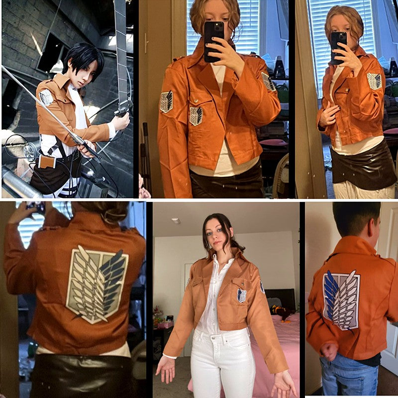 Anime Movie Giant Yellow Jacket Costume Printed Wings of Freedom Coat Halloween Cosplay Male and Female Dress Up Costumes