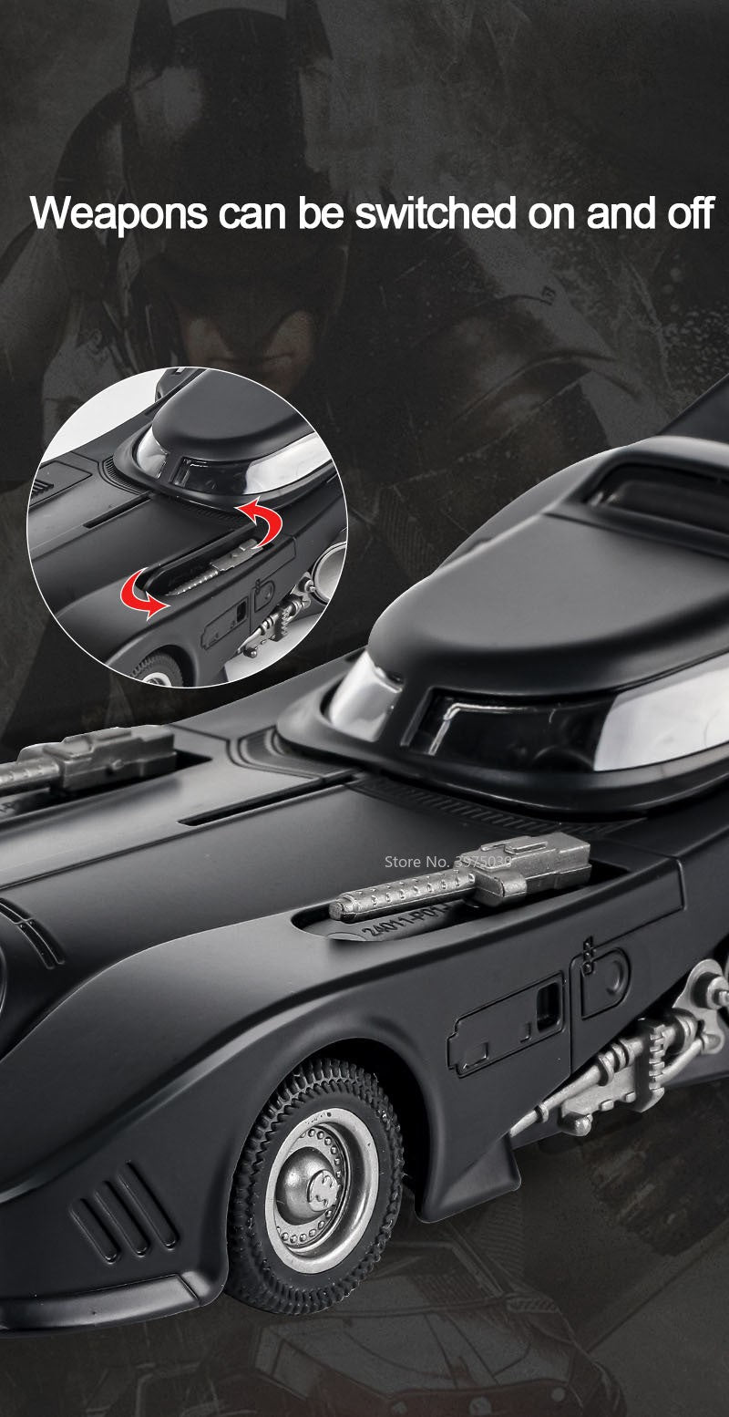 1:24 Scale 1989 Batmobile Sports Car Alloy Miniature Model Metal Diecast Vehicle Sound Light Plaything Decoration Gifts for Kids