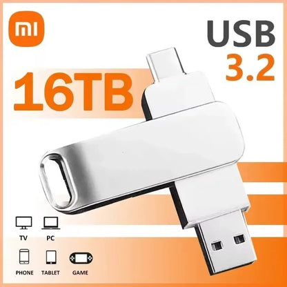 Xiaomi 16TB USB 3.2 Flash Drive 520MB/s High Speed 2 in 1 Type C OTG Pen Drive Waterproof Large Storage for Phone Computer PC
