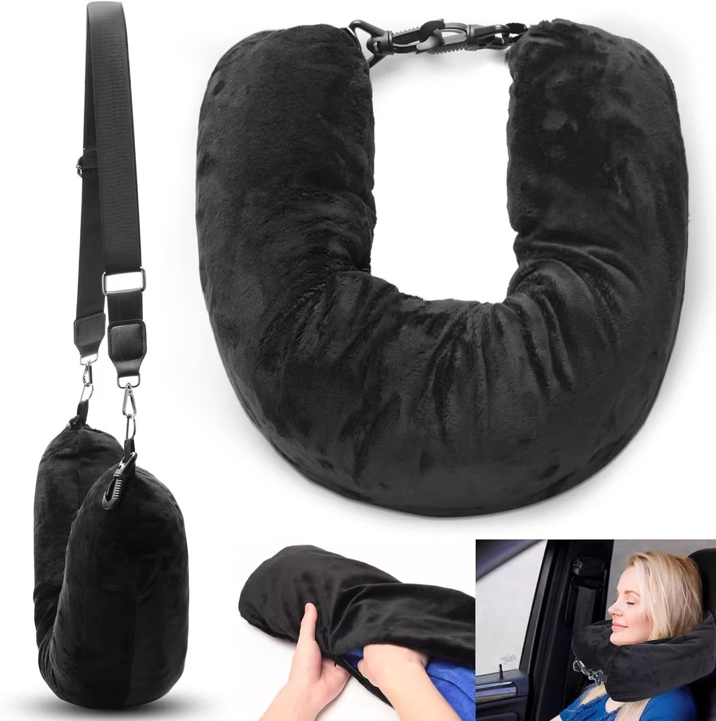 Neck Pillow Travel Pillow Sleeping Pillows Bag with Fillable Cover U Shaped Velvet Pillowcase Storage for Airplane cylinder