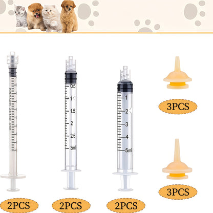 12 bicos de silicone para alimentação com seringa reutilizável para gatos, adequada para filhotes recém-nascidos de gatos, cachorros, animais de estimação, animais selvagens, coelhos