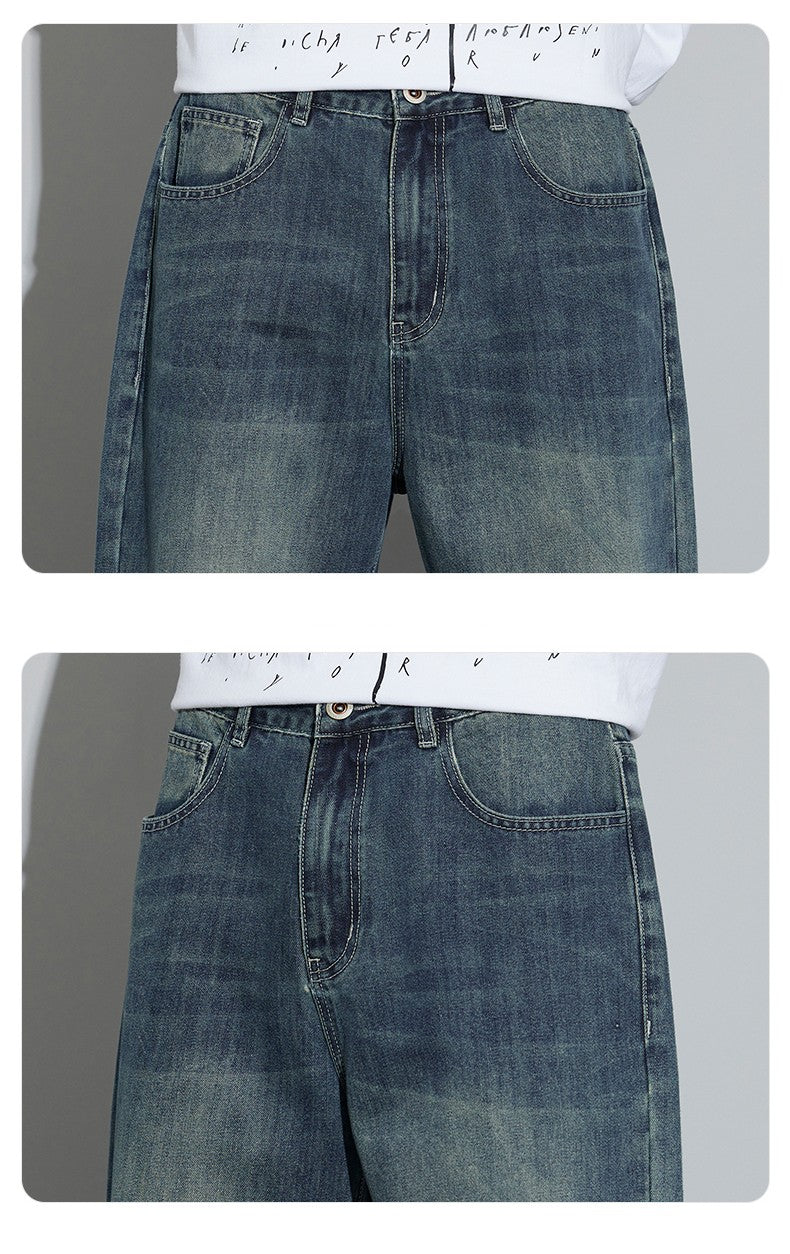 Winter Fleece Men's Warm Jeans Loose Wide Leg Thickened Thermal Retro Denim Pants Fashion Straight Streetwear Plush Trousers