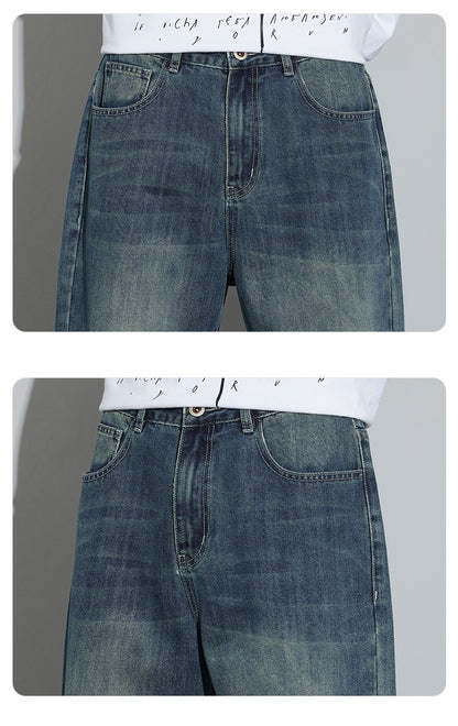 Winter Fleece Men's Warm Jeans Loose Wide Leg Thickened Thermal Retro Denim Pants Fashion Straight Streetwear Plush Trousers