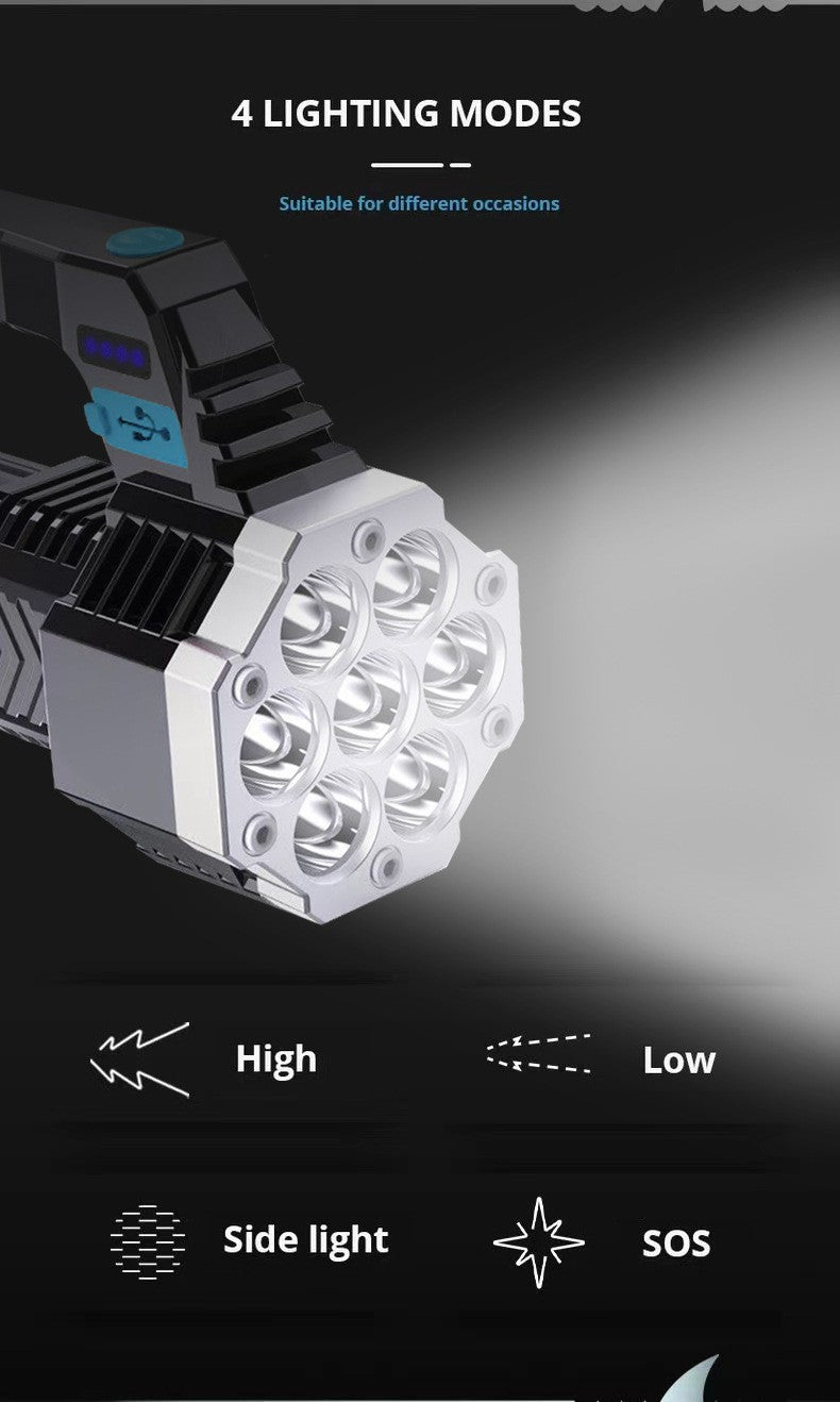 High Power Rechargeable Led Flashlights 7LED Camping Torch With Cob Side Light Lightweight Outdoor Lighting ABS Material