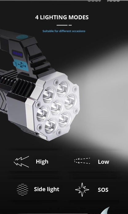 High Power Rechargeable Led Flashlights 7LED Camping Torch With Cob Side Light Lightweight Outdoor Lighting ABS Material