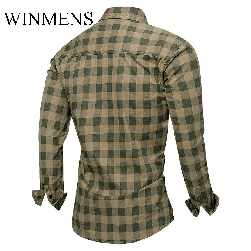 Men's Checked Shirt 2025 Autumn Winter Long Sleeve Quality Cotton Casual Basic Tops Turn-down Collar Relaxed Cargo Shirts
