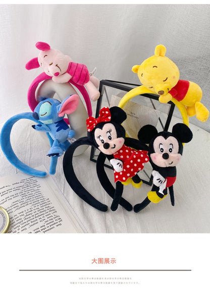 Disney Stitch Mickey Minnie Pelúcia Tiara Cocar Desenho Animado Anime Macio Moda Feminina Menina Acessório de Cabelo Princesa Presente