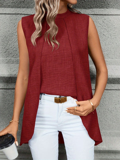 Two Fake Pieces Shirts For Women 2024 Fashion O-neck Sleeveless Shirt Tops Summer Elegant Solid Blouse Top Femme Black