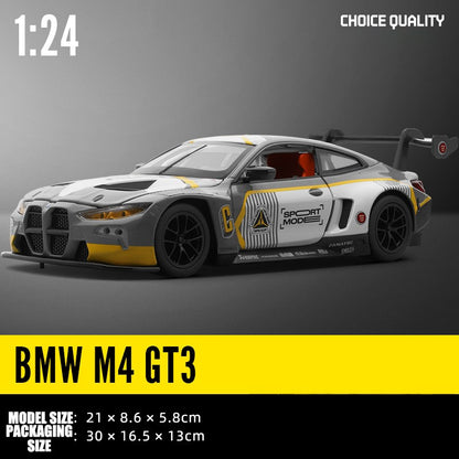 1:24 BMW M4 GT3 Carro Esportivo de Liga Leve Super Corridas com Luz e Som Brinquedo para Mães, Crianças, Meninos Jogos Miniatura de Carro
