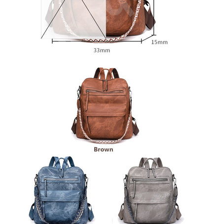 Women's Waterproof and Anti-theft PU Leather Large Capacity Retro Travel College Style Laptop Backpack Shoulder Bag Handbag