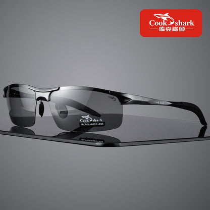 Óculos de sol Cook Shark, novos, de alumínio e magnésio, masculinos, HD polarizados, para dirigir, lentes coloridas, moda.