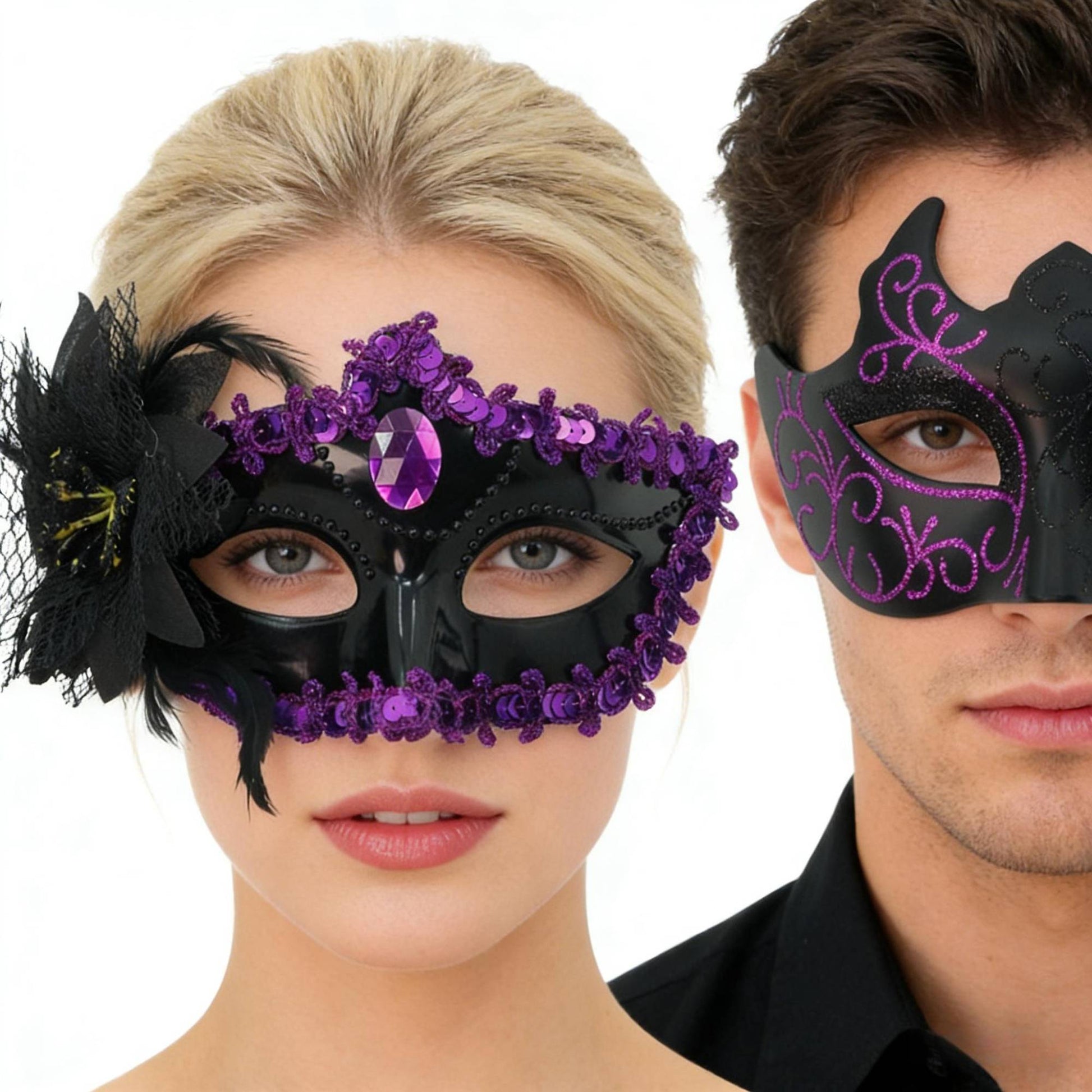 2PCS Couple Masks Sexy Painted Masquerade Mask Men Women Half Face Wedding Carnival Performance Costume Prom Parties Supplies