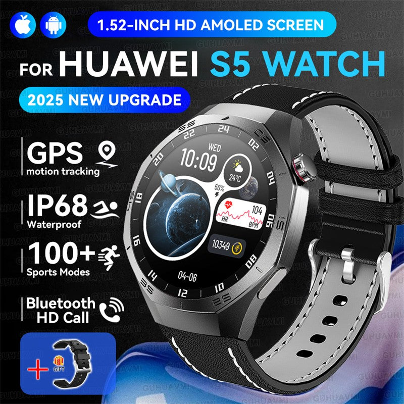 Smartwatch GUHUAVMI GT5 Pro 2025 Masculino com Tela HD AMOLED, GPS, Monitor de Trajetória de Movimento, Frequência Cardíaca, Chamada Bluetooth e 1.52", IP68