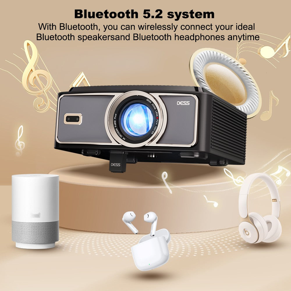 Projetor DESS 1080P Full HD Novo Projetor LED 4K Dual WiFi Android Smart TV Projetor para Home Theater e Conferência Google Assistant