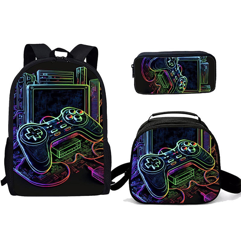 Desenho animado Popular console de jogos pad Impressão 3D 3pçs/Conjunto Mochilas Escolares de Estudante para Laptop Mochila Daypack Bolsa Transversal de Almoço Estojo de Lápis