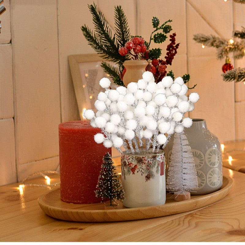5/200pcs Artificial White Berry Stem Frosted Christmas Berries Branch Snow Tipped Stems Twigs Wreath Xmas Tree Fillers Ornament