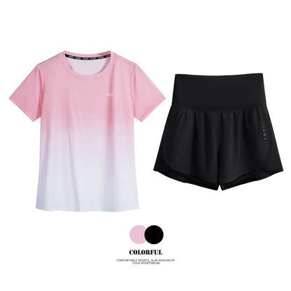 DRUR Women Running Set Quick Dry Loose Workout Outfit 2 Piece Tracksuit Summer Lightweight Gym Top Shorts Suit Badminton Apparel